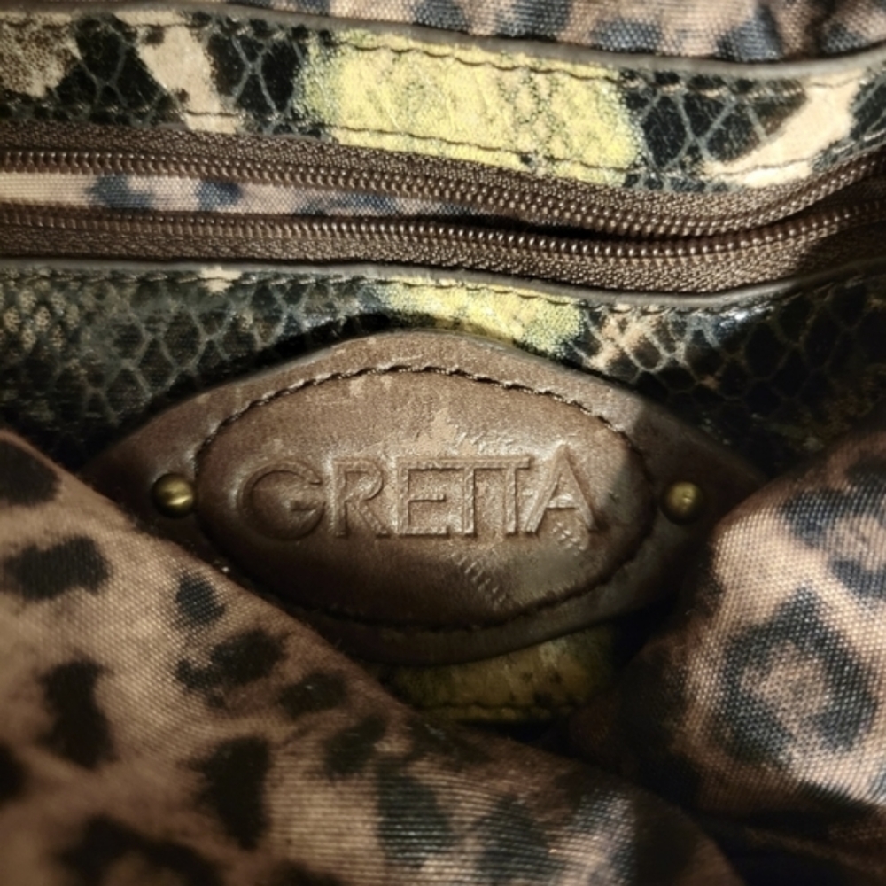 Gretta Patent Python Hobo Bag Shoulder Black Creme - image 2